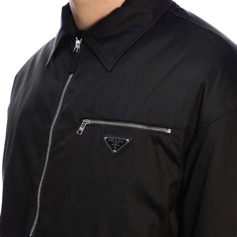 prada women black moto jacket|Prada nylon full zip jacket.